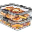 Rubbermaid Brilliance Glass Food Storage Containers, 8 Cup, Set of 2, BPA-Free, Leak-Proof, Clear