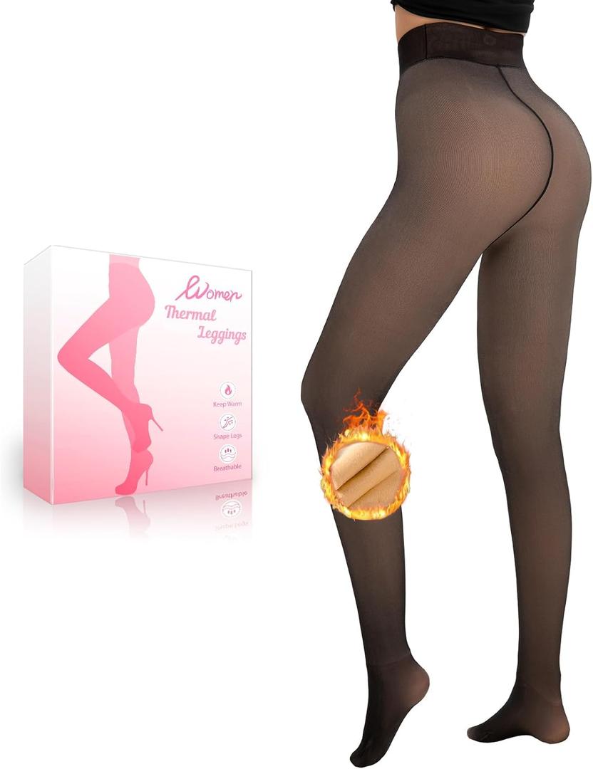 HONGTEYA Fleece Lined Tights Women Winter Thermal Leggings Pantyhose Fake Translucent Thick Warm Sheer Tights (X-Large)