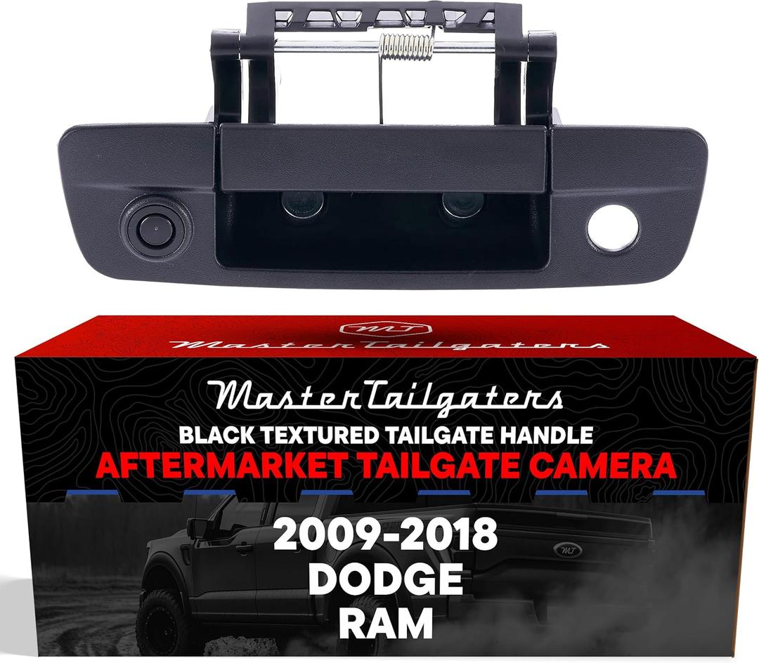 Master Tailgaters Black Tailgate Handle with Backup Camera Replacement for Dodge Ram (2009-2018) | IP68 Waterproof | Parking Grid Lines | Easy to Install