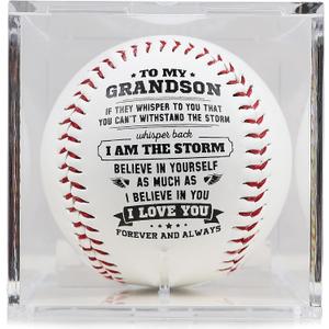 SYNGUCK Baseball Gift for Grandson-Clear Acrylic Display Case-Heartfelt Grandparents to Grandson Baseball with Inspirational Message - Perfect Birthday, Graduation Gift