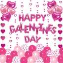 Amandir 105 Pcs Galentines Day Decorations, 16'' Happy Galentines Balloons Banner Hot Pink Foil Heart Balloons Hanging Heart Garlands for Ladies Bachelorette Galentine's Valentines Day Party Decor