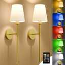 Battery Operated Wall Sconces Set of Two, Gold Wireless Wall Lights with 5200mAh Dimmable Bulbs and Remote, 12 Color Rechargeable Wall Sconce for Bedroom Living Room Hallway, 24 Inch (Gold)
