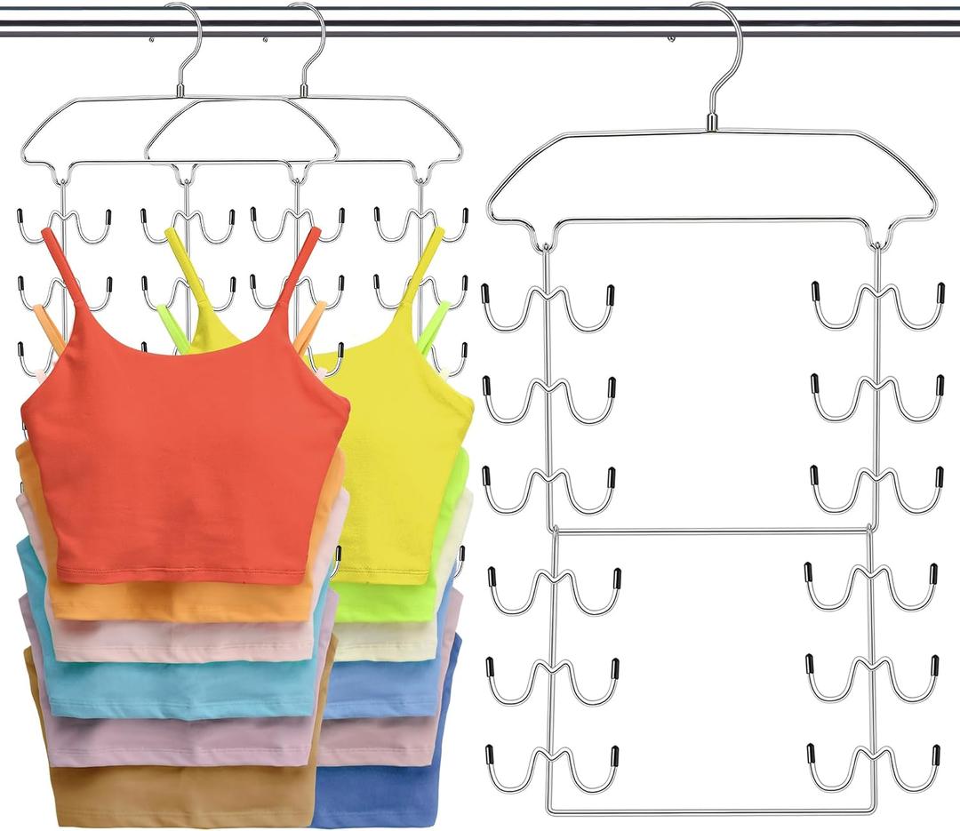 3 Pack Tank Top Hangers Space Saving, Dorm Room Essentials, Metal 360 Swivel Closet Organizers and Storage with 72 Hooks for RV Apartment Small Space Solutions, Non-Slip Foldable Sport Bra Holder