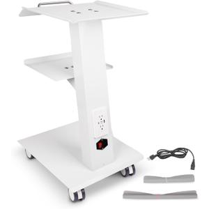 Built-in Socket Trolley, 3 Layer Tray and 360 Silent Wheels w/Foot Brake, 298lbs Weight Capacity for Home, Classrooms and Barber Shop