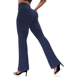 VOOVEEYA Women's Bootcut Leggings - Bootleg Yoga Pants Flare with 4 Pockets,Tummy Control High Waisted Casual Dress Pants, XL