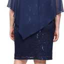 S.L. Fashions Women's Short Sequin Lace Beaded Capelet Overlay Dress (Blue) 18W