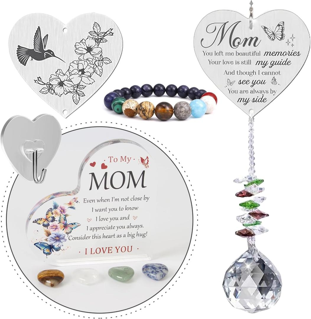 Mom in Heaven Memorial Crystal Suncatcher, Sympathy Gifts for Loss of Loved One, Crystal Sun Catcher Rainbow Maker, Unique Condolence Memorial for Loss of Mom, Ideal Grief Bereavement Mother Gifts