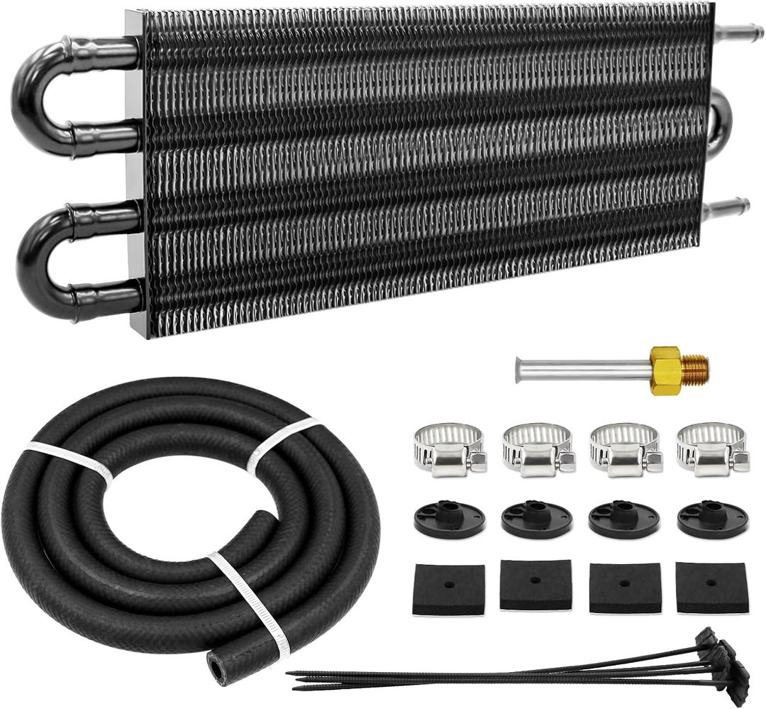 4 Pass Ultra-Cool Tube and Fin Transmission Cooler Universal 5/16" Oil Cooler Kit 402 Aluminium Black