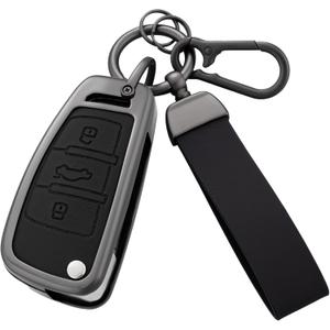 Key Fob Cover with Heavy-duty Keychain for Audi A1 A3 A4 A5 A6 Q3 Q5 Q7 TT S3 R8 (Black)
