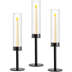 Black Taper Candle Holders: Candlestick Holders Set of 3 Hurricane Glass Tall Candle Holder for Candlesticks Candle Sticks Holder Decor for Table Centerpiece Wedding Party Christmas Decorations