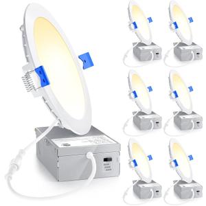 Ensenior 6 Pack 6 Inch LED Recessed Light, Dimmable, 3000K-5000K 3CCT, 1200LM High Brightness, 12W 120V, 3 Pin, ERL-12X-ETL, Damp Rated, Ultra-Thin Canless Wafer Ceiling Light - ETL & FCC & IC