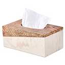 Rectangular Tissue Box Cover for Bathroom, Livingroom, Bedroom, Hand Carved Wooden and Stone Resin Tissue Box Holder, 10 x 5.7 x 4.5 in, Brown&Beige