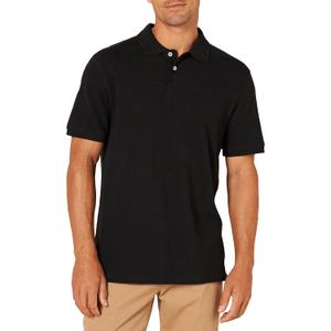 Amazon Essentials Men's Slim-Fit Short-Sleeve Cotton Pique Polo Shirt, Black, Large