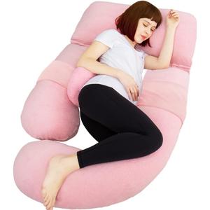AS AWESLING 60in Full Body Pillow | Nursing, Maternity and Pregnancy Pillow | Extra Large U Shape Pillows with Detachable Side, Separate Support Pillow and Removable Cover Velvet (Light Pink)