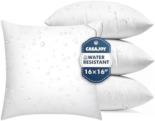 CASAJOY Pack of 4 16x16 Outdoor Pillows, Water Resistant Throw Pillow Inserts, Cushion Inner Pads for Patio, Sofa, Waterproof Pillow Insert