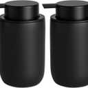 Hand Soap Dispenser for Bathroom Decro, Ceramic Liquid Pump Bottles Refillable Dish Dispenser for Kitchen Farmhouse Colleage Dorm, Matte Black 2 Pack
