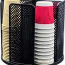 Paper Cup and Lid Holder, Rotatable Coffee Cup Dispenser fit 5-16oz Disposable Cups Organizer, Plastic Cup Storage Rack for Countertop, Coffee Shop, Station, Bar, Office,Kitchen, Black