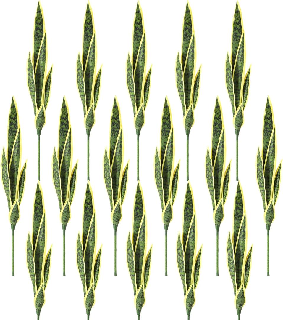16 Pcs Faux Snake Plants 30 Inch Artificial Snake Plant Tall Faux Agave Fake Sansevieria for Garden Home Office Store Indoor Outdoor Decoration (Yellow)