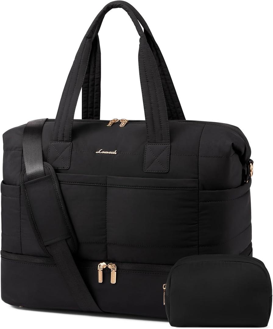 LOVEVOOK Travel Duffle Bag - Puffer Weekender Bags For Women with Shoe Compartment,40L Carry On Overnight Duffel Bags For Airplanes,Hospital Bag for Labor and Delivery,2Pcs