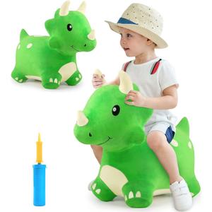iPlay, iLearn Bouncy Pals Dinosaur Hopper Toy 2 Year Old Boy, Toddler Plush Bounce Animals, Ride on Bouncing Triceratops for Kids, Outdoor Hopping Horse Bouncer, Cool Birthday Gifts 3 4 5 6 Yr Girls