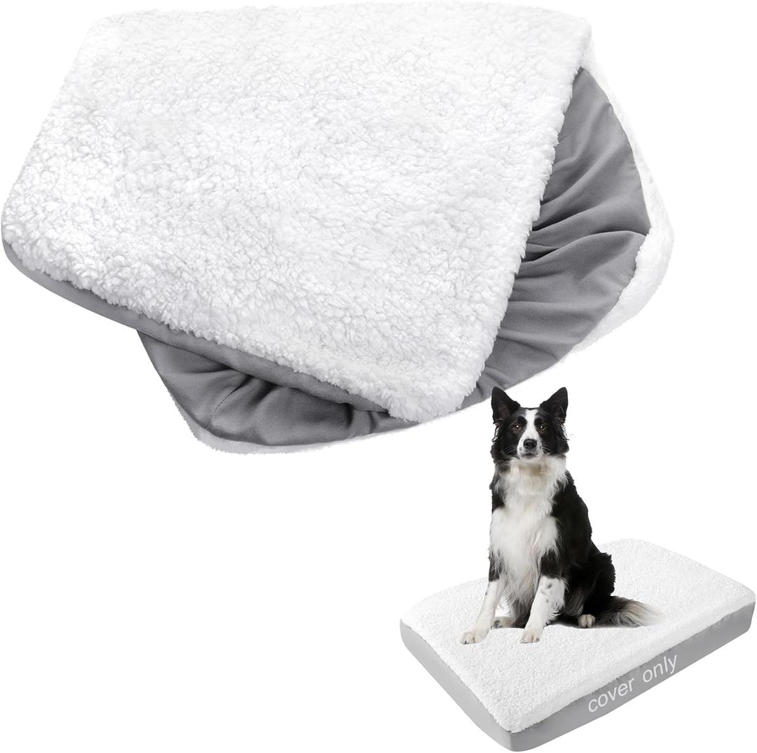 Dog Bed Covers Replacement Washable (Cover Only), Waterproof Warm Dog Mattress Cover Plush Dog Bed Cover-Easy to Remove, Plush Dog Pillow Cover, Soft and Comfortable Puppy Pet Bed Cover (32 x 44 x 6inch, White)