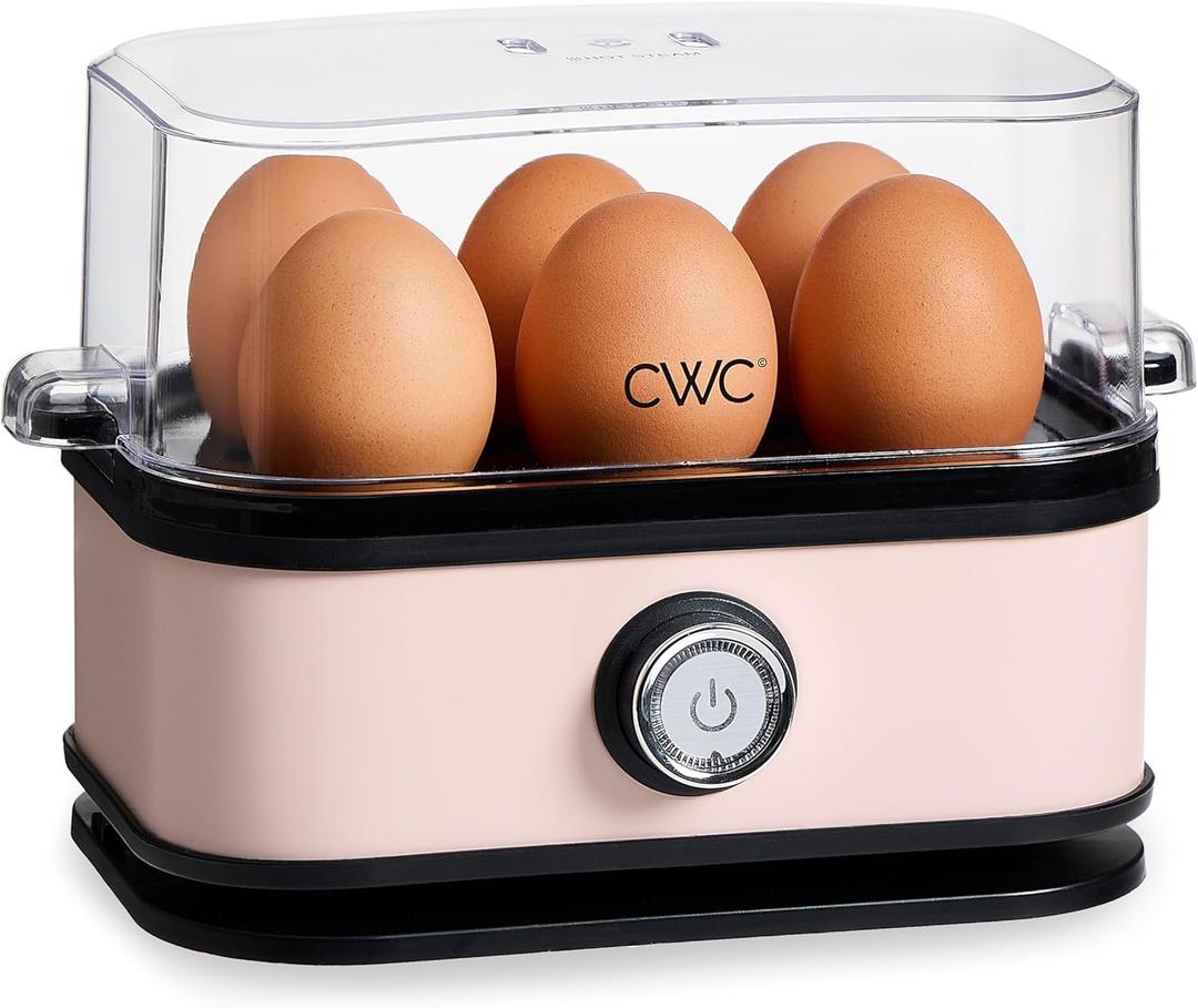 COOK WITH COLOR: 210 Watt Egg Cooker - 6 Egg Capacity, Rapid Cook Time, Automatic Shut Off Boil-Dry Protection, with Tray, Measuring Cup, and Lid, Pink