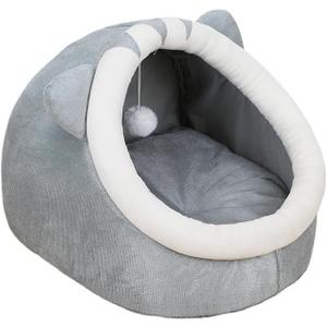Winter Warm Pet Kennel with Cover Anti-Kicking Self-contained Quilt Dog Kennel Semi-Enclosed Soft Half-Covered Cat Bed (Gray)