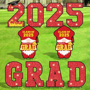 10 PCS Class 2025 Graduation Yard Sign Yard Decorations Congrats Graduation Lawn Signs 2025 Grad Yard Signs with Stakes for Outdoor Congrats Graduation Party Decoration(Red) (red and golden)