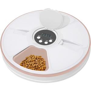 Automatic Cat Feeder for Dry Food,Supplement & Treats 6 Compartment Timed Cat Food Dispenser for Cats and Small DogsNo Ice Needed Automatic Dog Feeder (Pink)