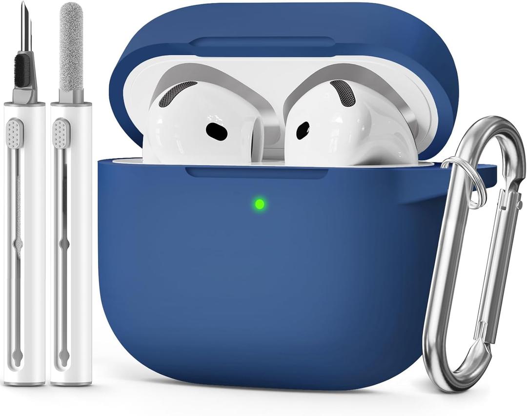 For AirPods 4 Case 2024 Come with Cleaner Kit,Soft Silicone Protective Cover for Apple AirPods 4th Generation Cases with Keychain,Compatible with AirPod 4 Case for Women Men-Midnight Blue