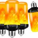 Hompavo Upgraded LED Flame Light Bulbs, 4 Modes Flickering Light Bulbs with Upside Down Effect, E26/E27 Flame Bulb for Halloween, Christmas, Party, Indoor and Outdoor Home Decoration (4 Pack) White