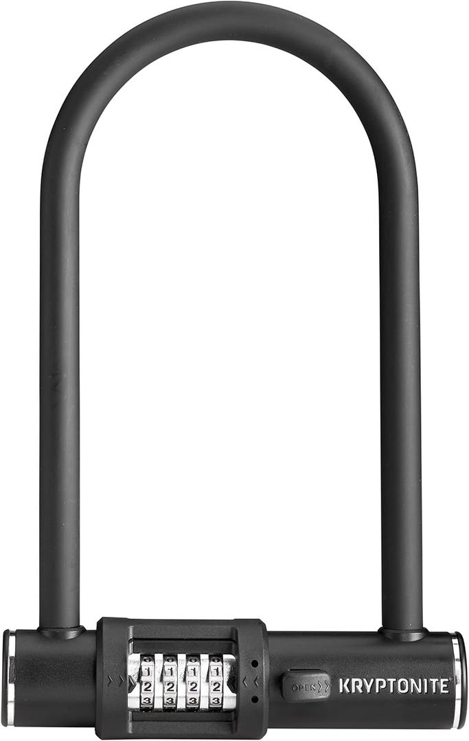 Kryptonite Combo Bike U-Lock Standard, Anti-Theft Security Bicycle Lock, 12mm Steel Shackle, 4-Digit Resettable Combination U Lock for Scooter Road Mountain Bikes