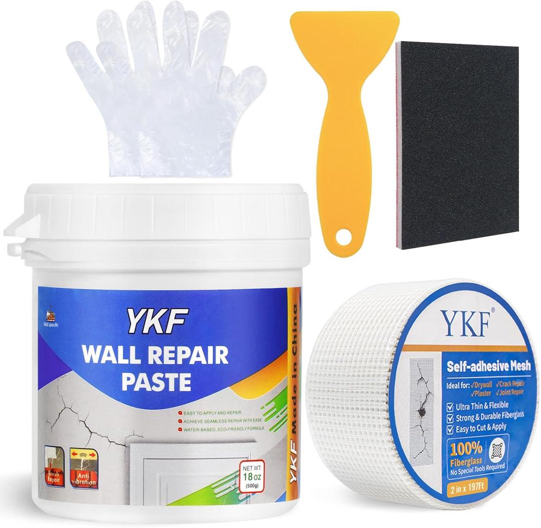 Drywall Repair Kit - 18 OZ Spackle Wall Repair with Self Adhesive Mesh & Scraper for Holes, Cracks - Quick and Easy Wall Surface Fix Solution Drywall Repair Kit - 18 OZ Spackle Wall Repair with Self Adhesive Mesh & Scraper for Holes, Cracks - Quick and Easy Wall Surface Fix Solution