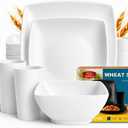 Teivio 40-piece Plastic Wheat Straw Square Dinnerware Set for 4, Unbreakable Dinner Plates, Salad/Tidbit Plates, Snack/Fruit Bowls, Tumblers 13.5oz, Flatware, Dishwasher Safe Outdoor RV Dishes, White