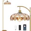 Arc Floor Lamp for Living Room Gold Floor Lamp with Remote Control,Dimmable Floor Lamps With Glass Lampshades,Mid Century Modern Standing Lamp Tall Vintage Flower Floor Lamps for Bedroom,Corner (9.8inch)