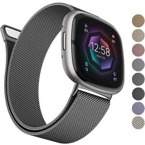 Metal Band Compatible with Fitbit Sense 2 /Sense Bands/Versa 4 / Versa 3 Bands Women Men, Stainless Steel Mesh Loop Strap for Fitbit Sense 2/Sense/Versa 4/Versa 3 Smart Watch (Small,Space Gray)