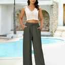 FireSwan Womens Palazzo Pants Casual Drawstring Flowy Pants Wide Leg Summer Beach Linen Trousers with Pockets (Green, M)