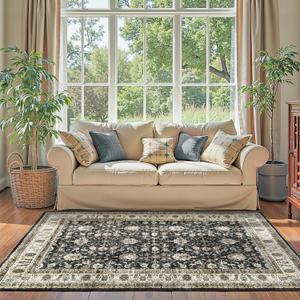 jinchan Vintage Area Rug 4x6 Dining Room Washable Floral Oriental Accent Distressed Indoor Doormat Small Non Slip Soft Lightweight Rug Retro Carpet for Kitchen Home Office Bedroom Living Room Black