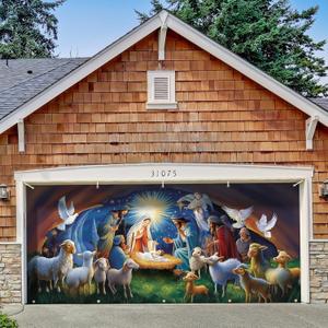 Wesiti Christmas Nativity Scene Garage Door Decorations Merry Christmas Cover Banner Garage Door Murals 7 x 16 ft Large Xmas Carport Backdrop Decoration for Xmas Eve Holiday Party Wall Decor