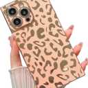 KERZZIL Elegant Compatible with iPhone 14 Pro Max Rectangle Edge Case, Cute Luxury Leopard Pattern Plating Case Camera Protector Soft TPU Shockproof Protective Corner Back Cover(Pink)