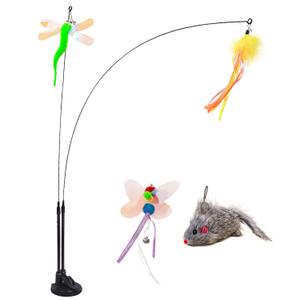 Cat Feather Toy, Interactive Cat Toy, Super Suction Cup Removable Feather Replacement, Spring Feather Toy for Indoor Cats, 2 PAck