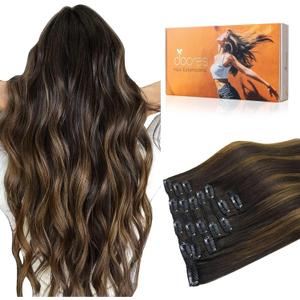 DOORES Human Hair Clip in Extensions, Dark Brown to Chestnut Brown 18 Inch 120g, Remy Clip in Human Hair Extensions 5 Pcs