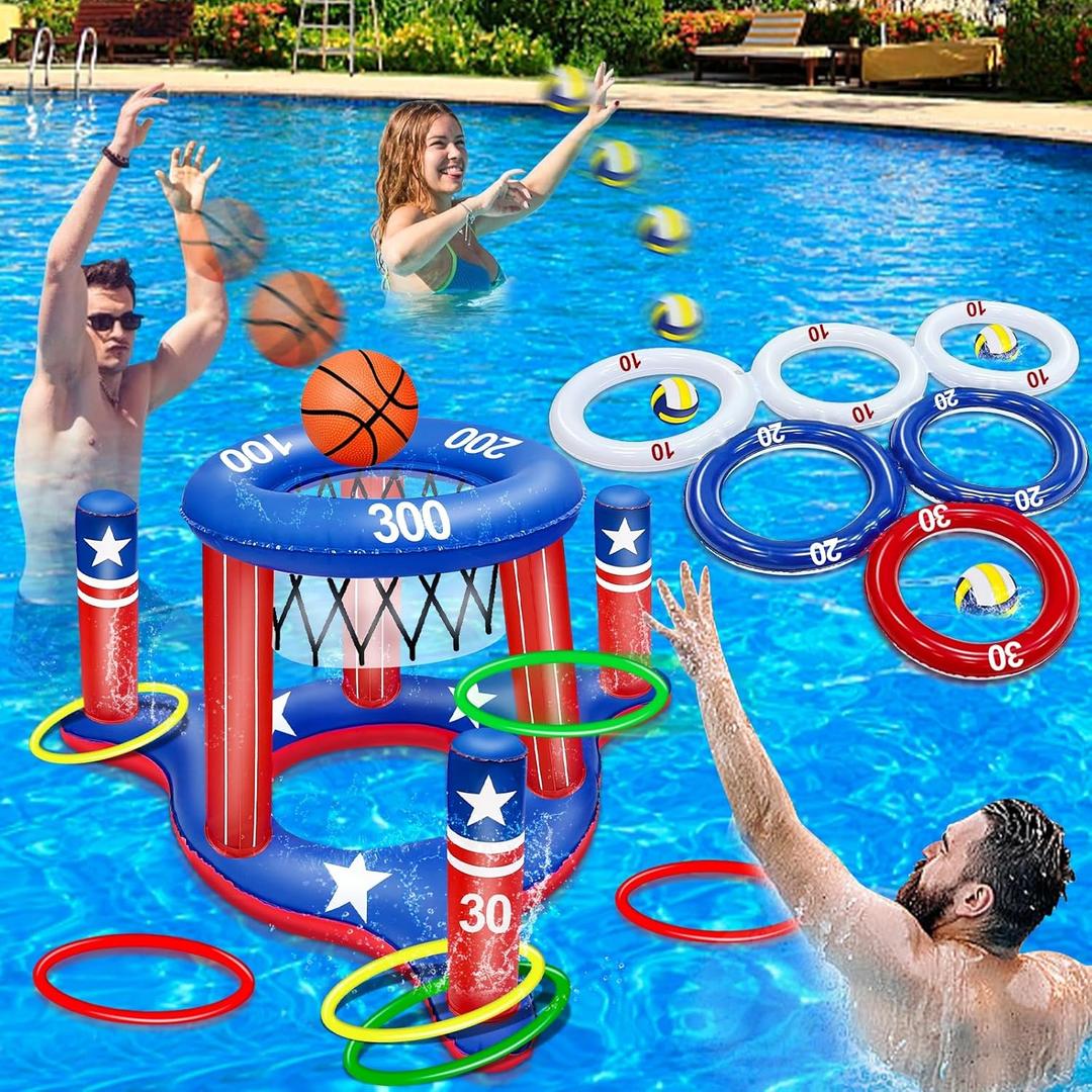 INFLATABLE 2-in-1 Game Basketball & Ring Toss Inflates to 21.65 inch × 19.69 inch Ages 3+, 2 Pack