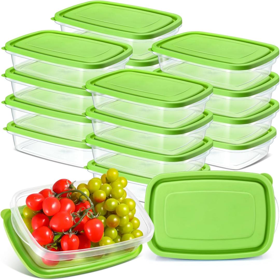 Qinyoung 18 Pcs 33 Oz/ 4 Cups Plastic Food Storage Containers with Lids Portion Box Sets with Cover Stackable Plastic Containers with Lids Microwave Freezer Dishwasher Safe (Green)