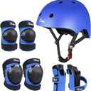 JBM Adult & Kid Skating Protective Gear Set for Beginner to Advanced, Skateboard Helmet Knee and Elbow Pads with Wrist Guards for Inline Roller Skating, Scooter, Skateboarding (Small (5-8 years), Blue)