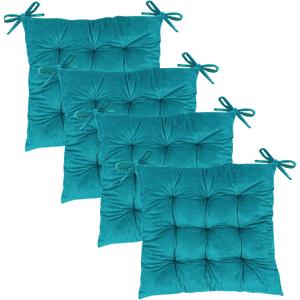 4Pack Chair Cushions for Dining Chairs 15.7"X15.7" Corduroy Chair Pads with Ties Indoor Non-Slip Square Seat Cushion for Kitchen Office Chairs Computer Desk Seat Pad, Dark Green