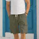 Mens Cargo Shorts Casual Drawstring Elastic Waist Corduroy Summer Beach Shorts with Pockets (White, XL)