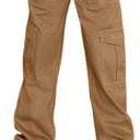 Lepunuo Cargo Pants for Women High Waisted Casual Pants Baggy Stretchy Wide Leg Y2K Streetwear with 6 Pockets (Small, Brown)