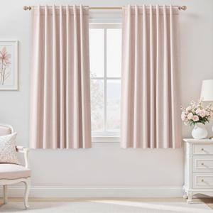 UHITECH Blackout Curtains 63 Inch Length for Living Room 2 Panels Set Pink Curtain for Girls Bedroom Linen Textured Noise Cancelling Drapes Black Out for Windows Pinch Pleated