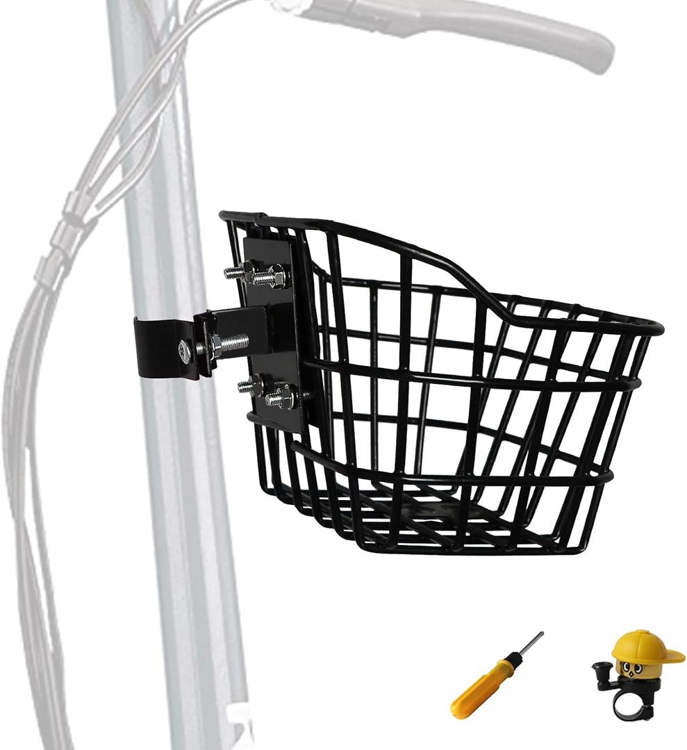 Bike Basket with a Fixed Holder,Kids Small Scooter Tricycle Accessories Kit with Bells Tools,Rust-Resistant Electric Bicycle Front Baskets Accessories for Women and Men